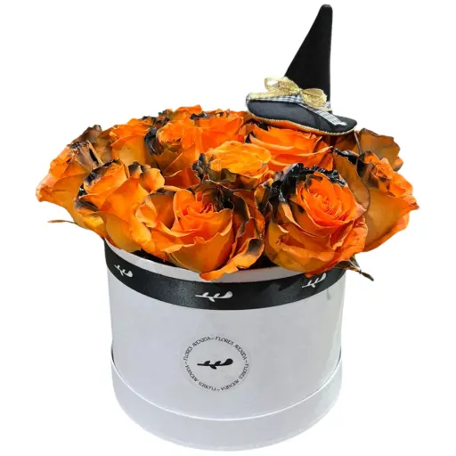 Caja pote blanca con rosas importadas halloween